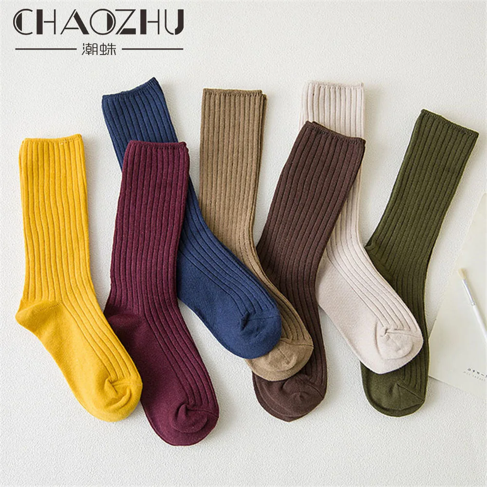 Top Trends: 1 Pair Women Cotton Loose Socks Autumn Winter Knitting Solid Color Long Black Pink Korean Japanese Student Girls Stockings Retro Shoppable Styles