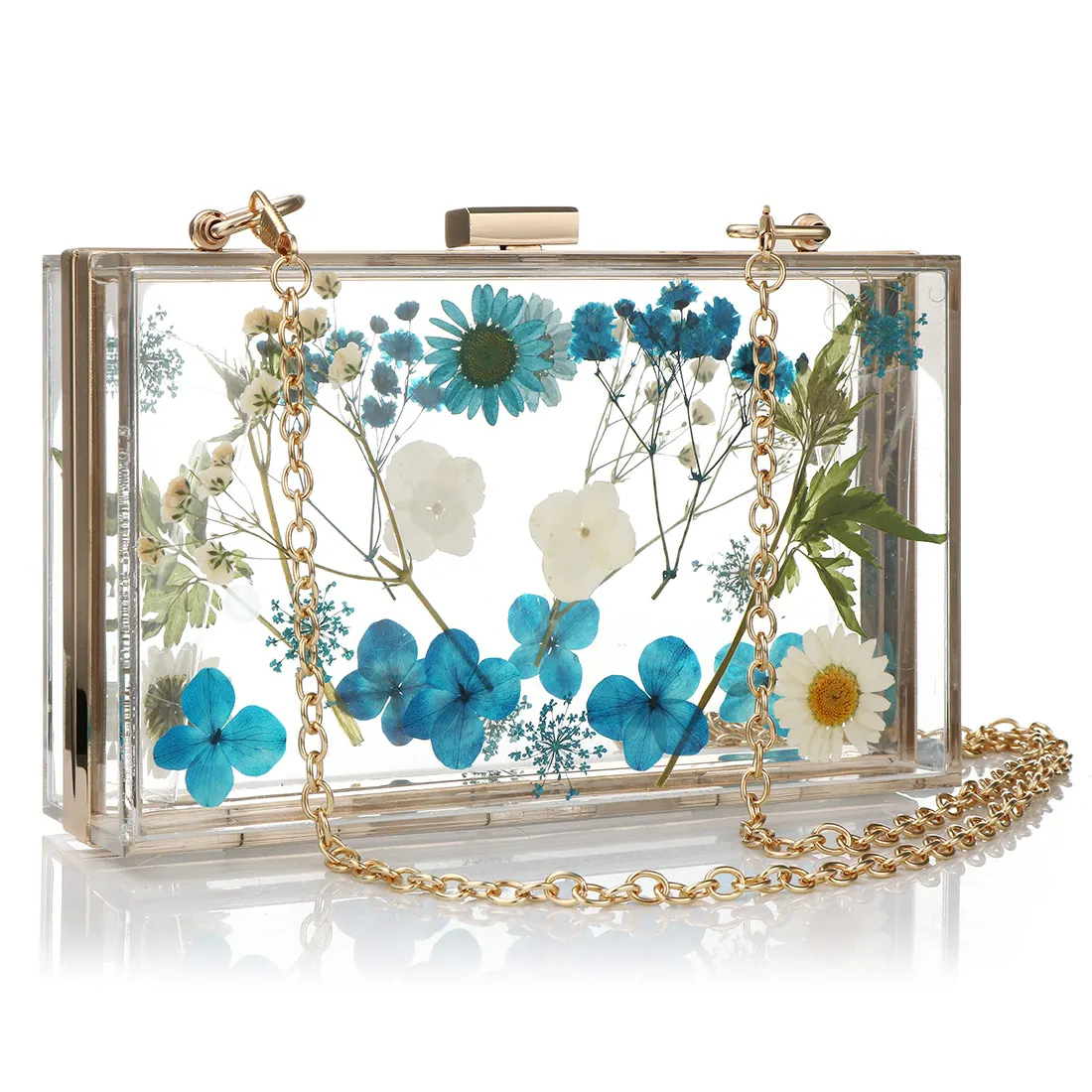 Top Trends: INS Popular Acrylic Box Bag Clutch Bag With Chain Floral Crossbody Bag Women Party Evening Bag Transparent Box Bag With Flower Shoppable Styles - Image 2