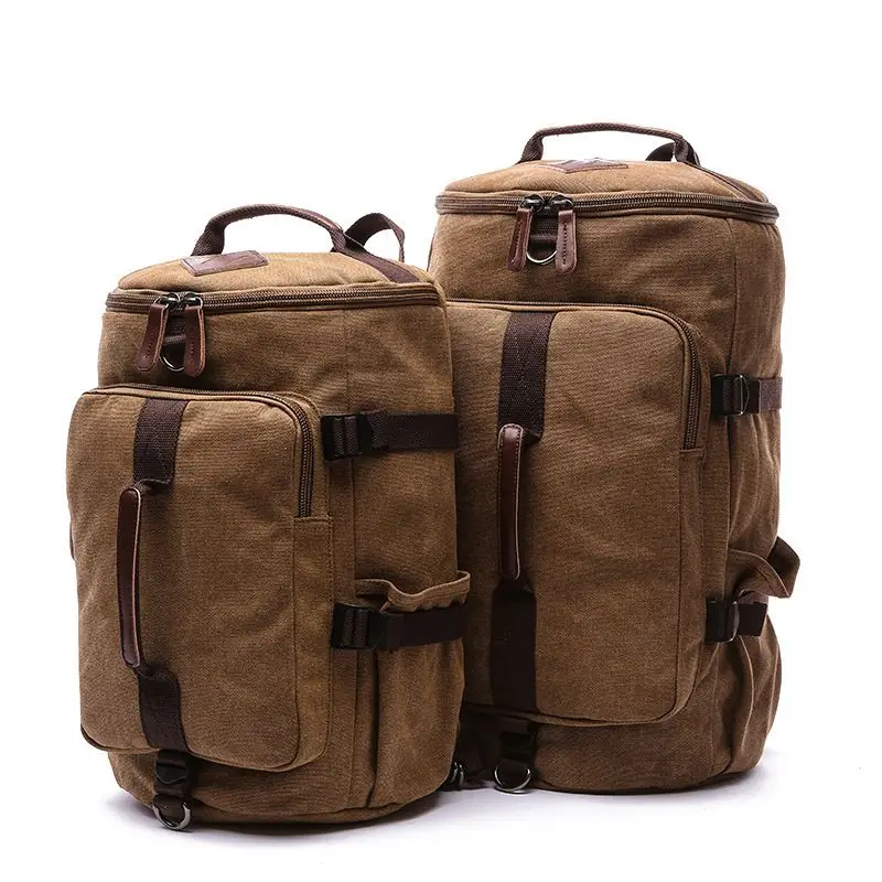 Top Trends: Weysfor Men Large Capacity Travel Backpack Canvas Luggage Shoulder Duffle Bag Cylinder Waterproof Solid Leather Casual Bag Shoppable Styles