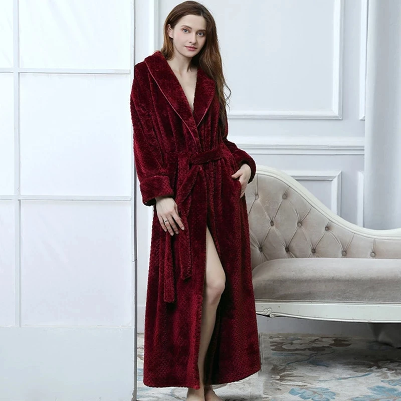 Top Trends: Winter Long Bathrobe Women Fluffy Warm Lover Bath Robe With Sashes Soft Kimono Dressing Gown Solid Comfortable Sleepwear Female Shoppable Styles - Image 4