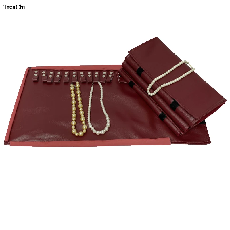 Top Trends: Fashion PU Jewelry Storage Travel Roll Bag For 16Pcs Necklace Red Chain Organizer Display Pouch Bracelet Packaging Roll Bag Shoppable Styles