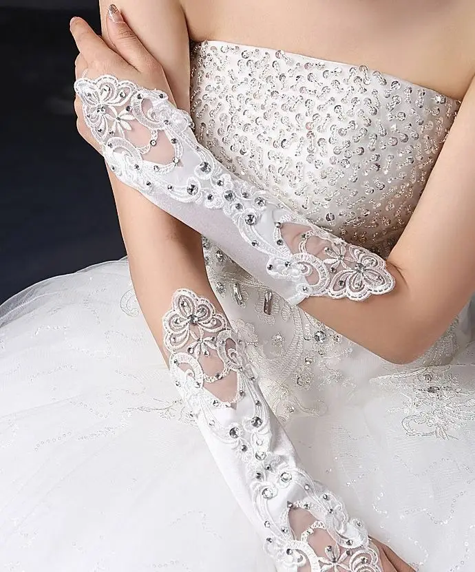 Top Trends: LACE WEDDING BRIDES SATIN RHINESTONE CRYSTAL LONG GLOVES Shoppable Styles