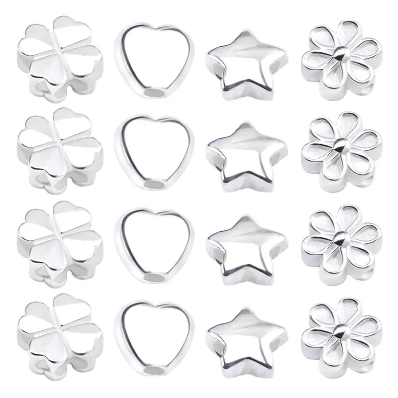 Top Trends: 925 Sterling Silver Loose Spacer Four Leaf Clover Flower Star Heart Shape Sliver Beads For Bracelet Necklace Jewelry Making DIY Shoppable Styles