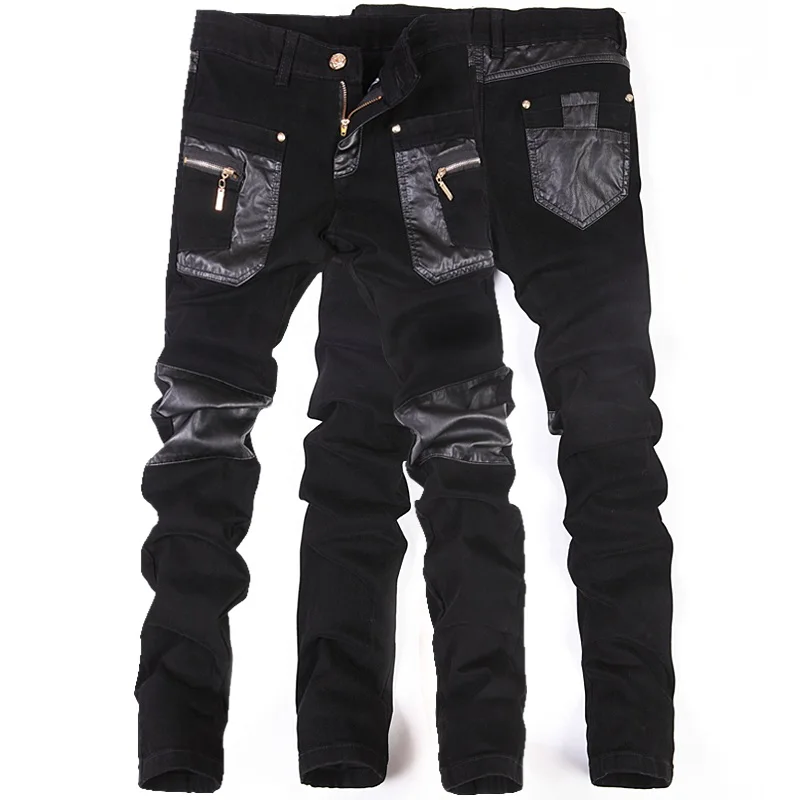 Top Trends: Zipper Splicing Leather Pants Long Pencil Pants Jeans Slim Spring Hole Men's Fashion Thin Skinny Jeans Men Hiphop Trousers Shoppable Styles