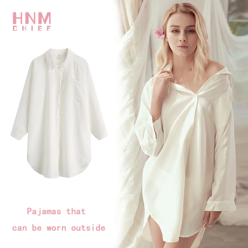 Top Trends: HNMCHIFE White Sleep Shirt Sexy Sleepwear Women Long Sleeve Nightgown Button Down Night Shirt Soft Sleep Tops Comfy Pajama Top Shoppable Styles