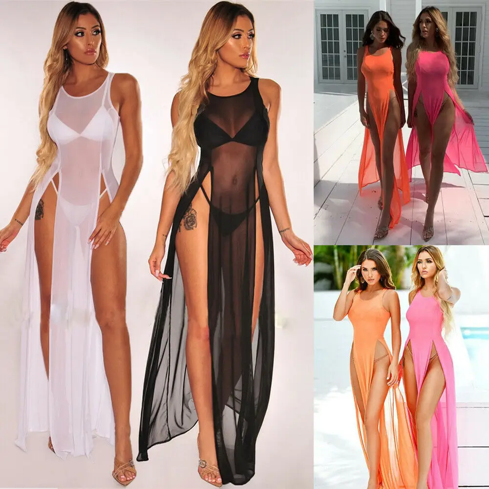 Top Trends: Hot Sale Sexy Women Mesh Sheer Long Maxi Dress Evening Party Beach Dresses Sundress Bikini Cover Up See-through Tulle Cover-Ups Shoppable Styles