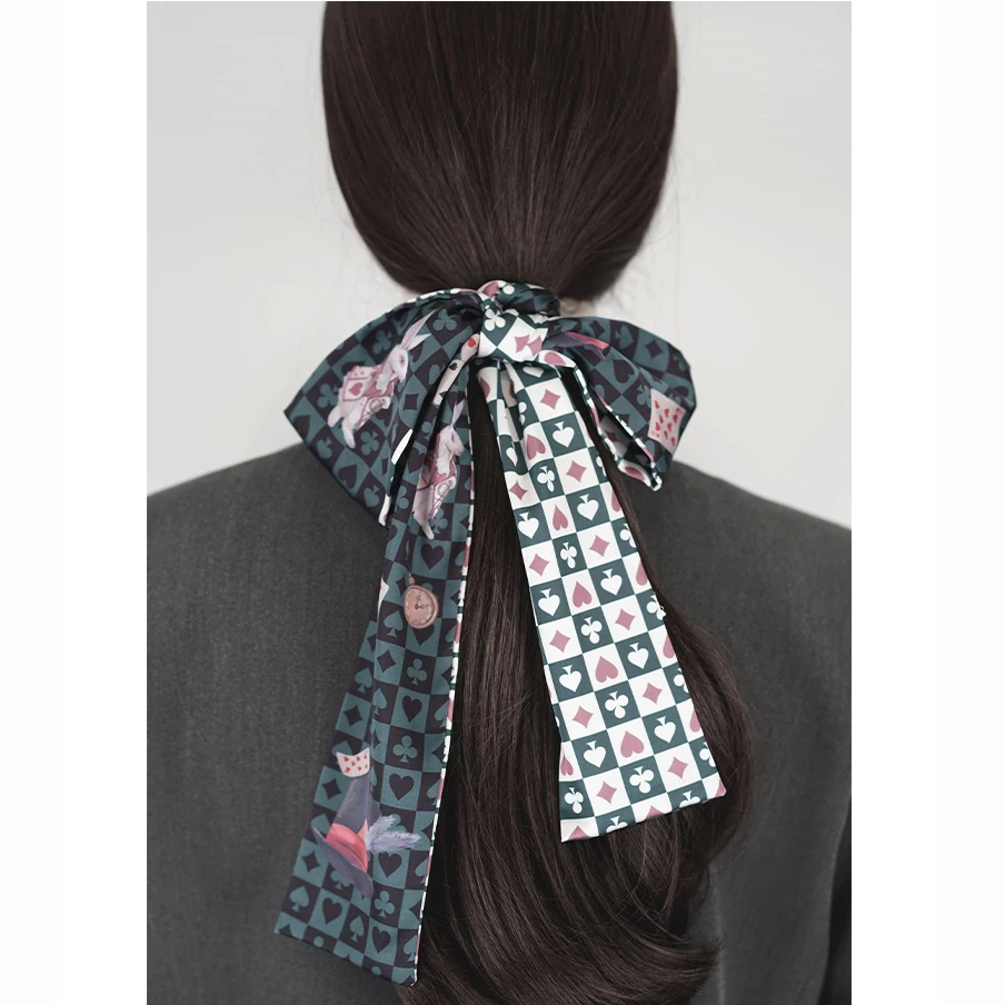 Top Trends: Luna&Dolphin French Color Match Women Skinny Scarf Playing Cards Rabbit Print Hair Tie Floral Ponytail Ribbon Headbands Streamer Shoppable Styles