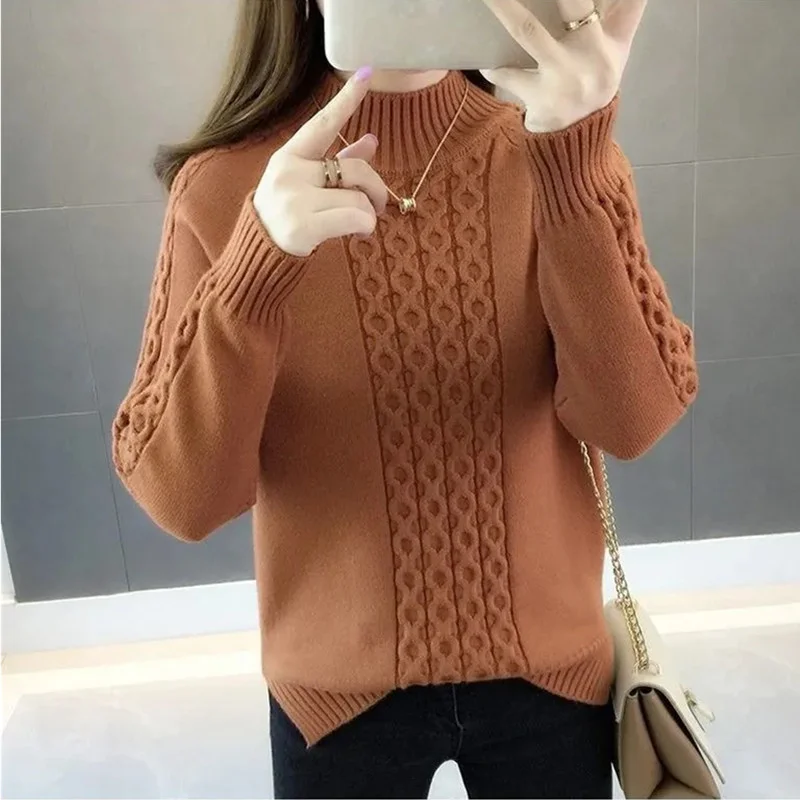 Top Trends: Autumn Turtleneck Sweater Winter Warm Tops Women&#039;s Long Sleeve Knitted Sweaters Solid Casual Loose Pullovers Tops Female Shoppable Styles