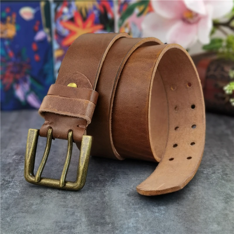 Top Trends: 43MM Double Pin Belt Buckle 125CM-135CM Long Belt Thick Leather Belt Men Ceinture Homme Cowboy Jeans Yellow Waist Belt MBT0018N Shoppable Styles