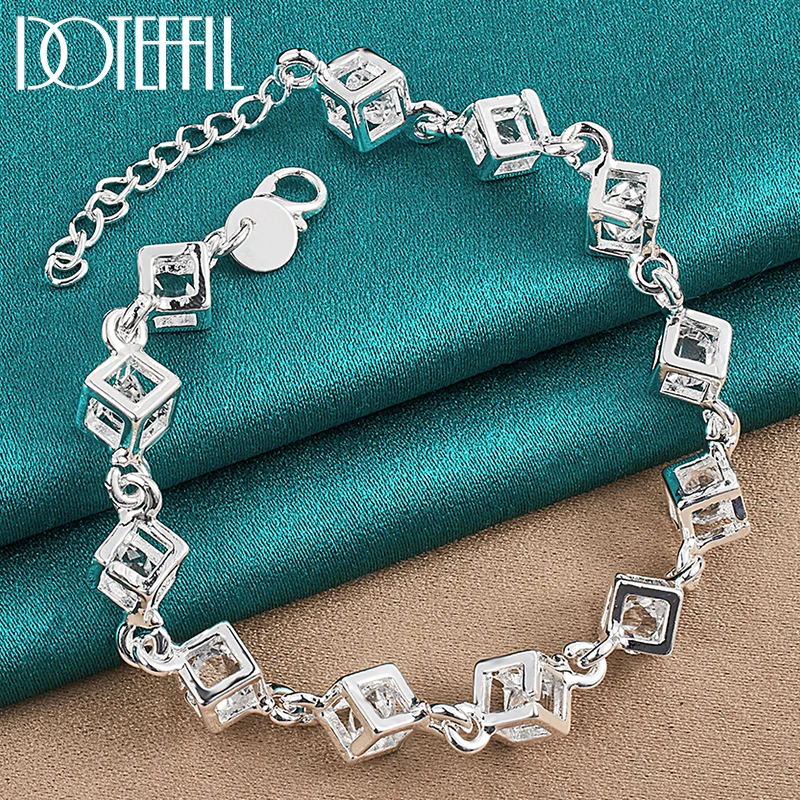 Top Trends: DOTEFFIL 925 Sterling Silver Square AAA Zircon Chain Bracelet For Women Wedding Engagement Party Fashion Jewelry Shoppable Styles