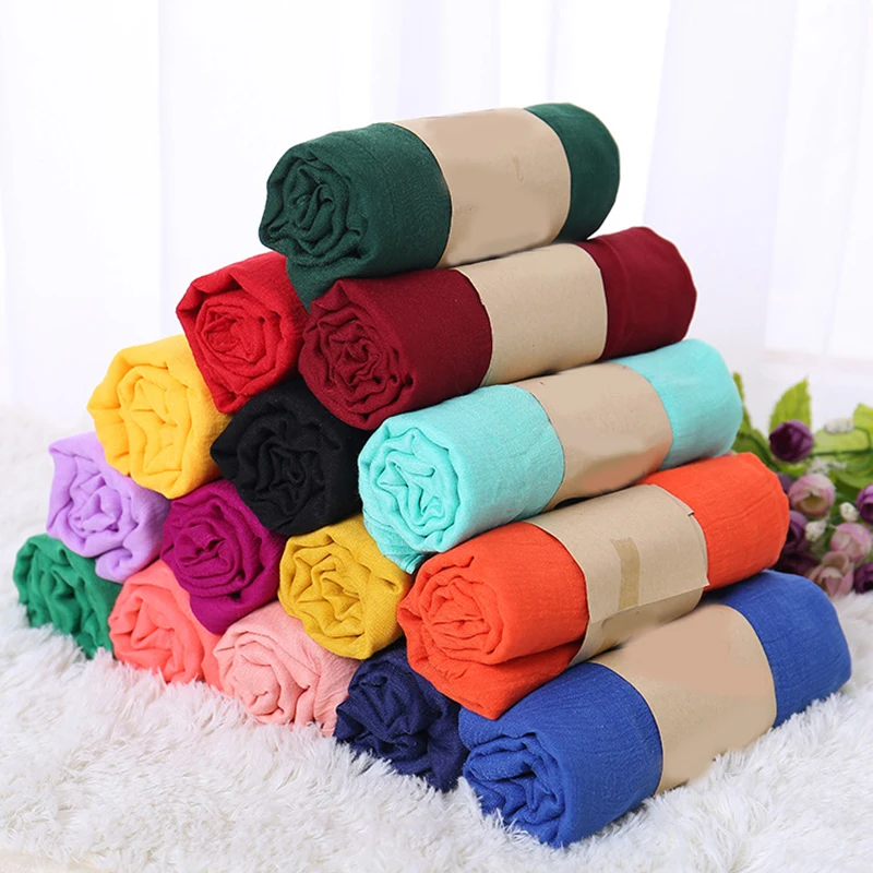 Top Trends: Soft Cotton Linen Scarf Women Muslim Crinkle Hijab Scarf Solid Color Islamic Head Shawls And Wraps Female Headscarf Headwear Shoppable Styles