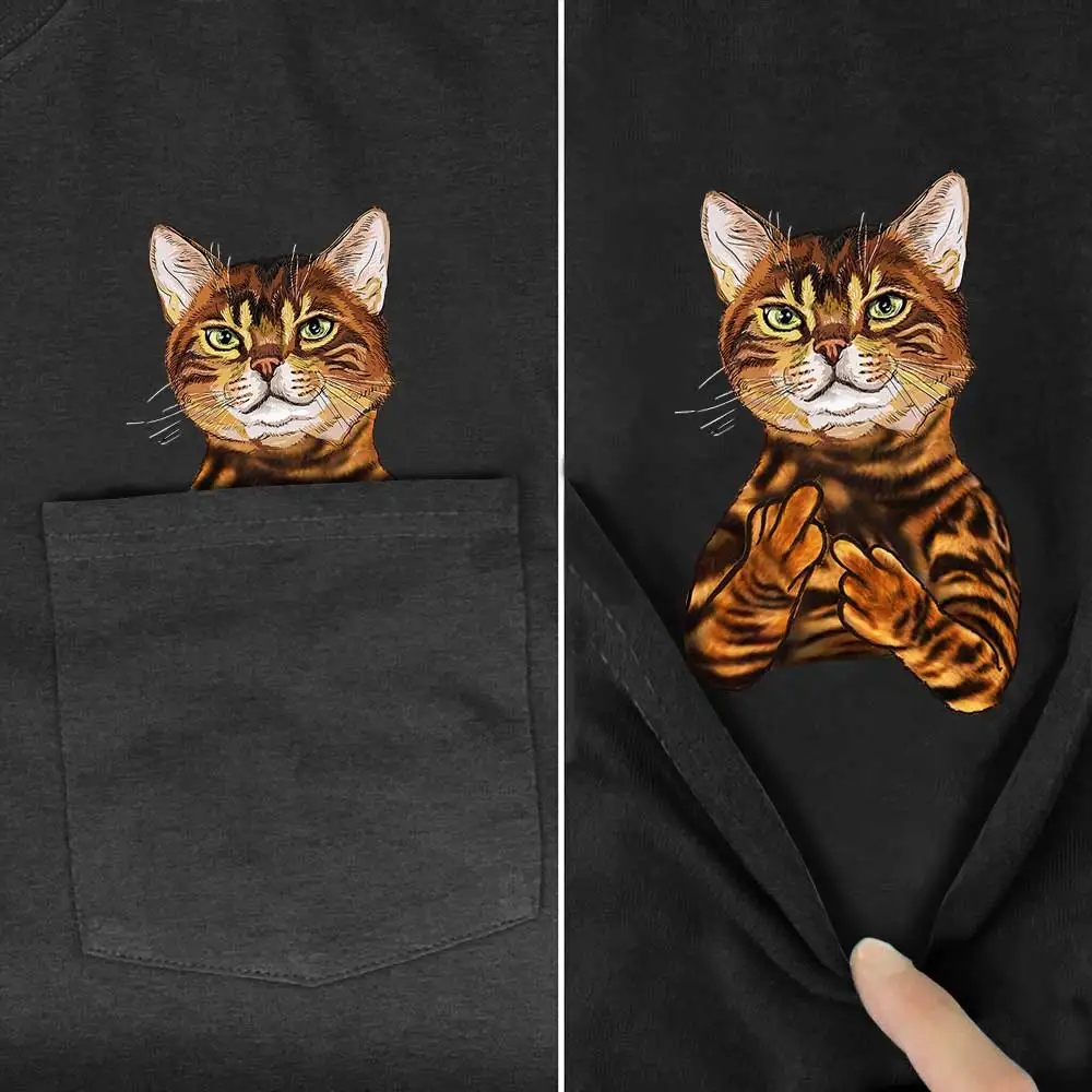 Top Trends: CLOOCL T-Shirt Fashion Summer Bengal Cat Pocket T-shirt 3D Printed Men For Women Shirts Tops Funny Cotton Black Tees Shoppable Styles