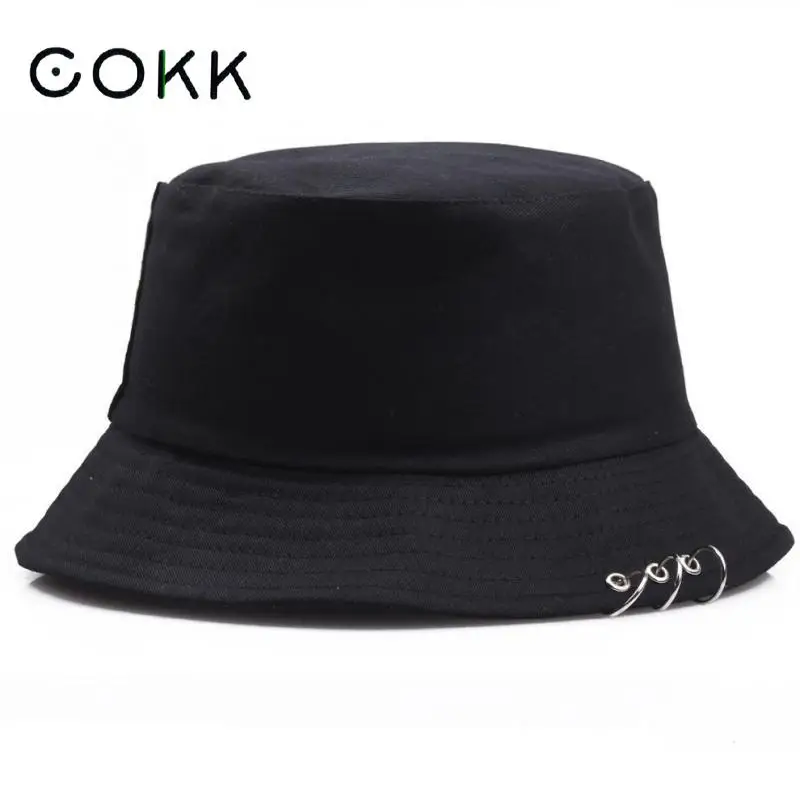 Top Trends: COKK Bucket Hat Women Men Summer Spring Fisherman Cap With Rings Hip Hop Flat Top Solid Color Korean Fashion Bob Gorro Kpop New Shoppable Styles