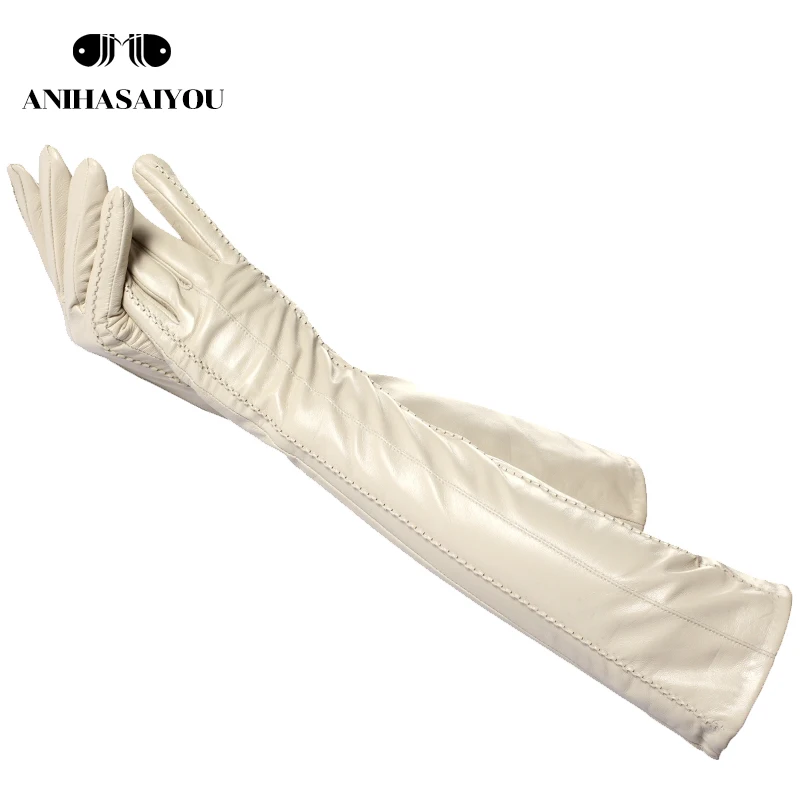 Top Trends: Fashion Beige Long Leather Gloves, high-grade Long Leather Gloves Women, winter Genuine Sheepskin Women&#039;s Long Gloves - CSD2-50CM Shoppable Styles