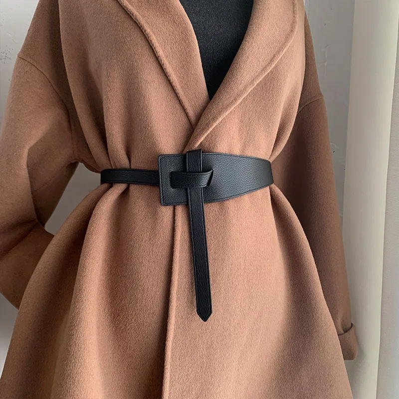 Top Trends: 118cm Female Fashion Belt Wide Leather Corset Belt For Women Thin Knotted Black Waistband Skirt Coat Clothing Accessories Shoppable Styles