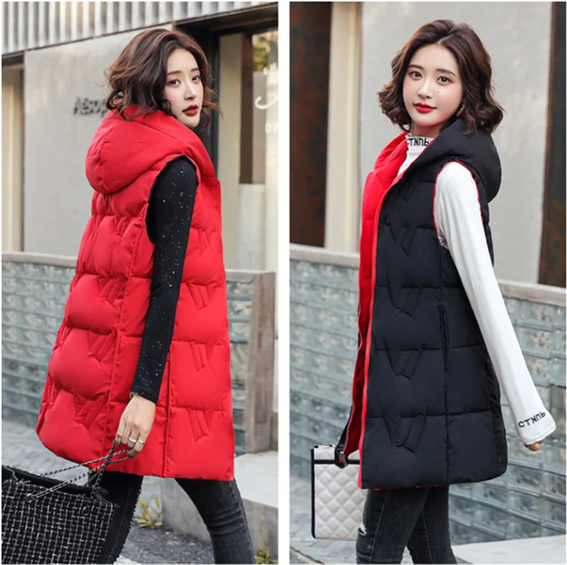 Top Trends: Double Side Vest Korean Slim Hooded Down Cotton Vest Women Waistcoat Sleeveless Jacket 2023 Autumn Winter Jacket Female Coat Shoppable Styles