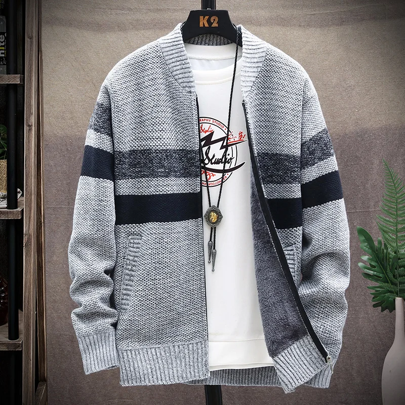 Top Trends: Cardigan Man New Jersey Coat Men's Autumn / winter Fleece Sweater Zipper Fashion Baseball Collar Stripe Jacket Chenille Blazer Shoppable Styles - Image 3