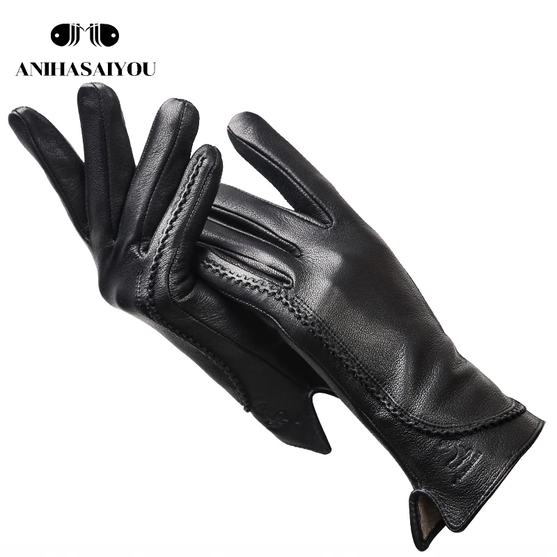 Top Trends: Fashion Simple Warm Winter Gloves Women Warm Genuine Leather Gloves Women Black Imitation Buckskin Texture - 2289 Shoppable Styles