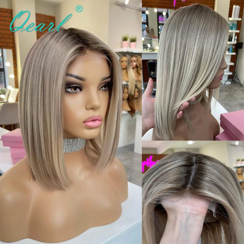 Top Trends: Lace Front Human Hair Wigs Short Bob Cut HD Lace Frontal Wig For Women Ashy Blonde Light Grey Straight Wigs 13x4 150% Qearl Shoppable Styles