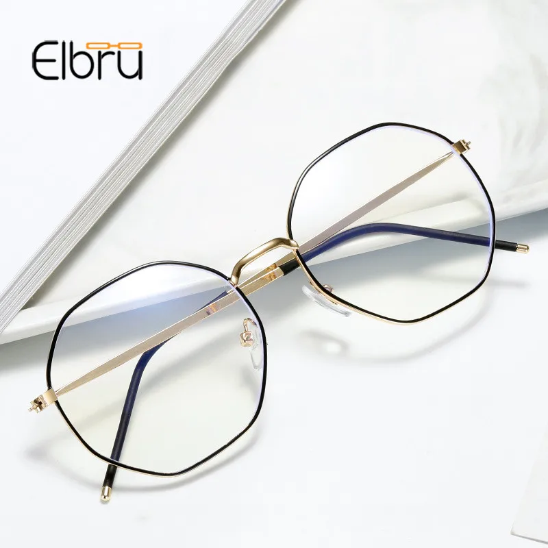 Top Trends: Elbru Anti-blue Light Metal Eyeglasses Frame Women Men Clear Lens Glasses Fake Glasses Irregular Optical Glasses Frame Shoppable Styles