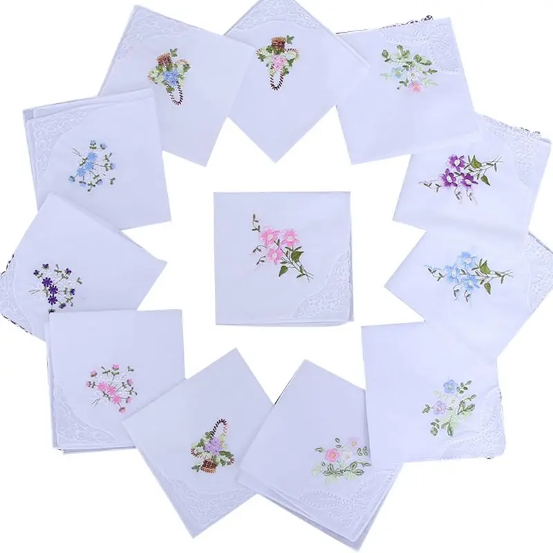 Top Trends: 5Pcs Womens Cotton Handkerchiefs Floral Embroidered Butterfly Lace Pocket Hanky Shoppable Styles