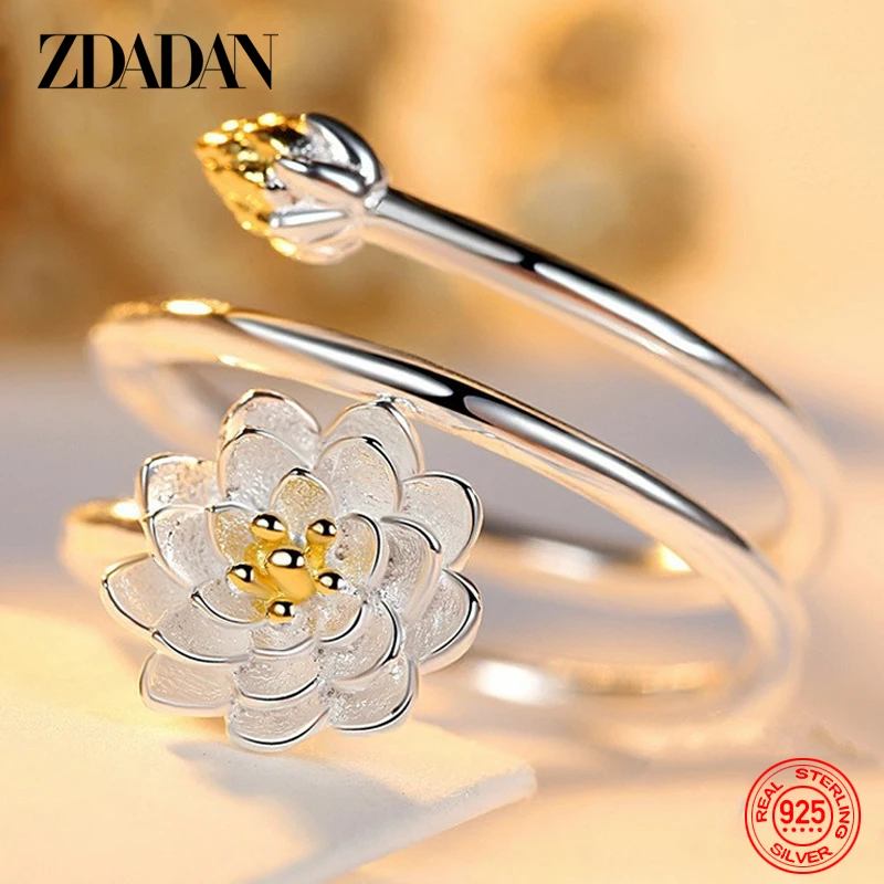 Top Trends: ZDADAN 925 Sterling Silver Charm Lotus Ring For Women Fashion Open Adjustable Finger Rings Jewelry Gift Shoppable Styles