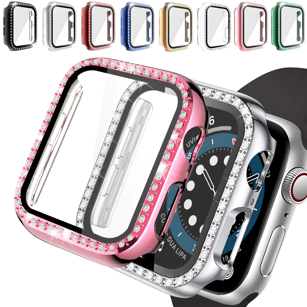 Top Trends: 2Pcs Glass+ Cover For Apple Watch Series 9 / 8 / 7 41mm 45mm Diamond Bumper Screen Protector For IWatch SE / 654321 38mm 40mm 44mm Case Shoppable Styles