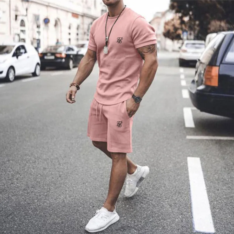 Top Trends: 2021 Summer New Sik Silk Printing Trend Men's Street Fashion Casual Slim Shorts Set Cotton Short Sleeve T-Shirt 2-Piece Sets Shoppable Styles