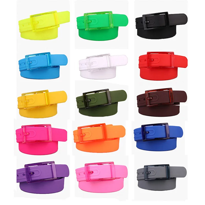 Top Trends: Fashion Candy Color Eco-Friendly Plastic Belts Unisex Silicone Rubber Belt Smooth Buckle Pins Waistband Jeans Strap Women Waist Shoppable Styles