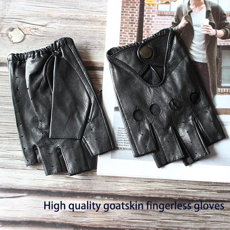 Top Trends: Leather Half Finger Gloves Men's Single Layer Goatskin Thin Outdoor Sports Motorcycle Riding Car Driving Fingerless Glove Shoppable Styles