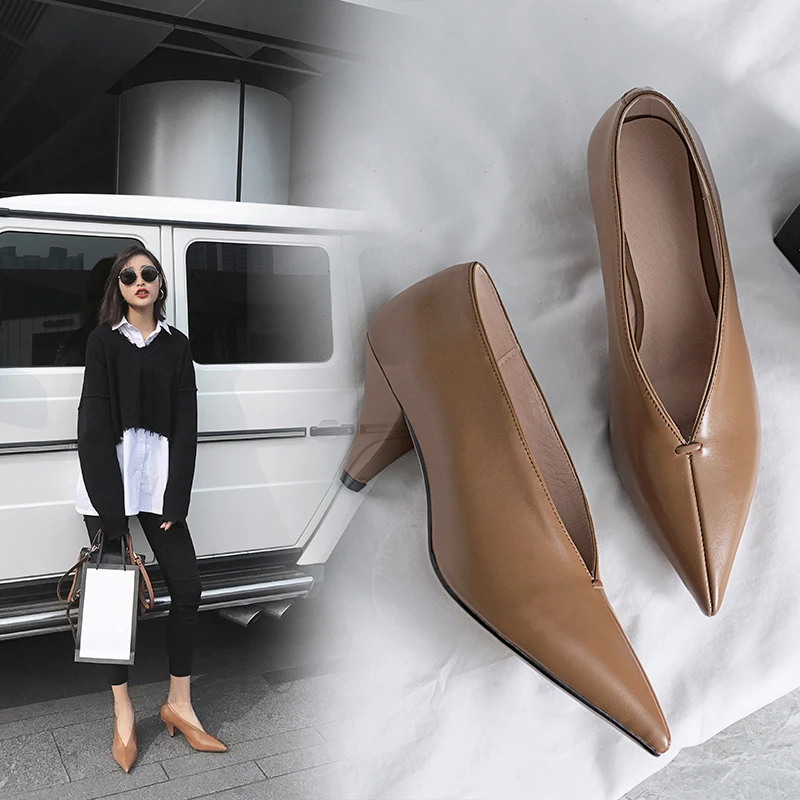 Top Trends: Hot VANGULL Women Genuine Leather Shoes Cow Leather Sheep Suede Spike Heels Pointed Toe Women Pumps Professional Office Career Shoppable Styles