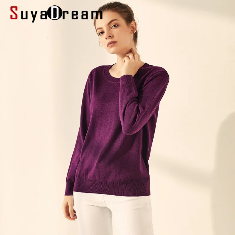 Top Trends: SuyaDream Woman Basic Sweaters Silk And Cashmere Blend O Neck Pullovers Solid Sweaters 2021 Fall Winter Bottoming Shirts Shoppable Styles