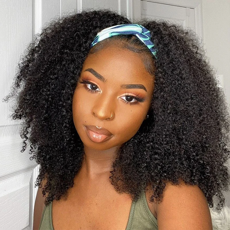 Top Trends: Afro Kinky Curly Wig Silk Headband Wig Human Hair For Women 180% Glueless Wigmy Curly Human Hair Wig Brazilian Hair Half Wig Shoppable Styles