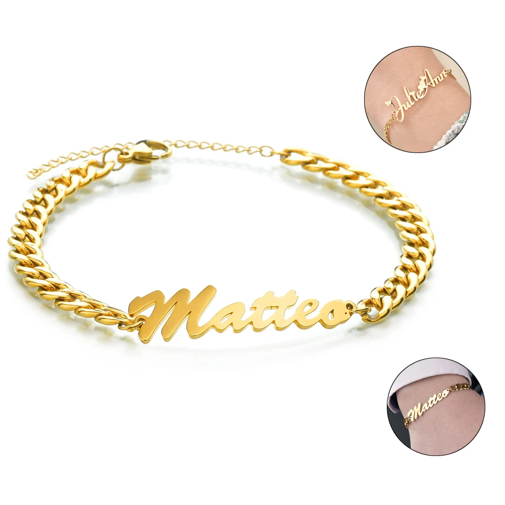 Top Trends: Personalized Custome Name Piercing Bracelet Cuban Luck Rope Chain Link Engraved Name Bracelets Arabic Letter Bangle Adjustable Shoppable Styles