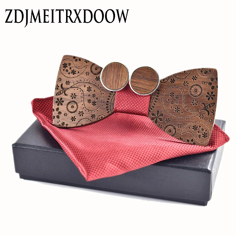 Top Trends: New 2022 Wooden Tie Cufflinks HandKerchief Fashion Wood Bow Tie Wedding Dinne Printing Handmade Corbata Wooden Ties Gravata Set Shoppable Styles - Image 2