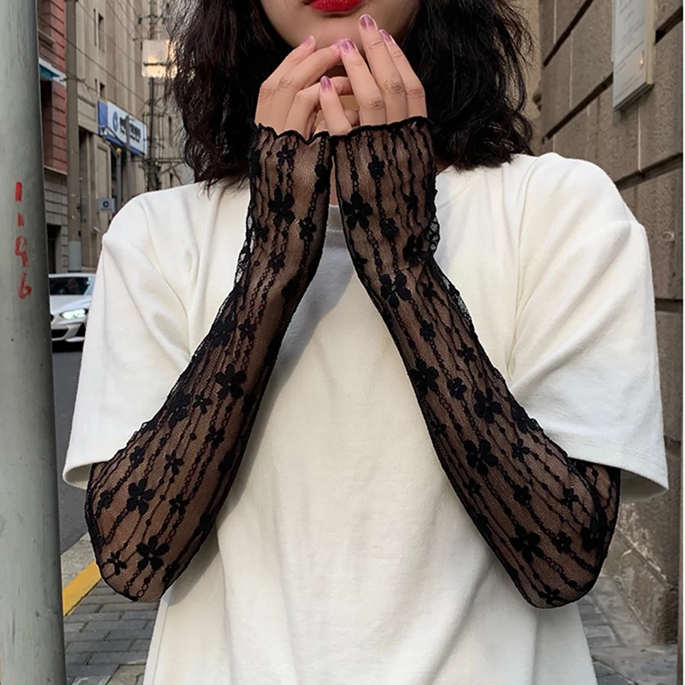 Top Trends: New Long Lace Hollow-Out Fingerless Gloves Sun Protection Sleeves Mesh Lace Thin Cycling Gloves Shoppable Styles