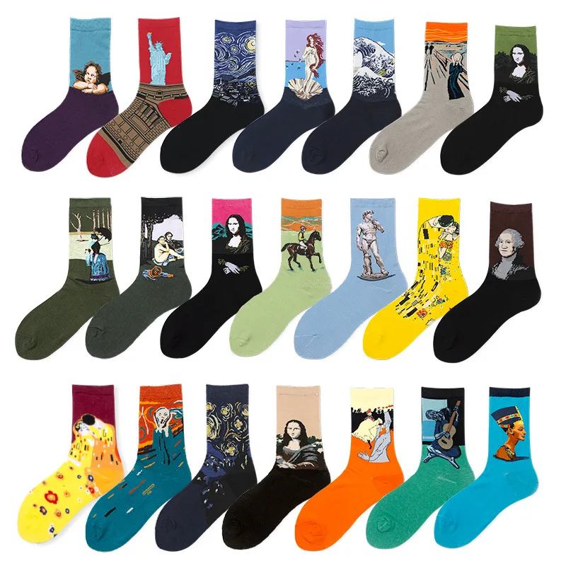 Top Trends: Starry Starry Night Cotton Funny Painting Socks Women Men Western Mona Lisa Kiss Oil Painting Retro-classical Series Couple Sock Shoppable Styles