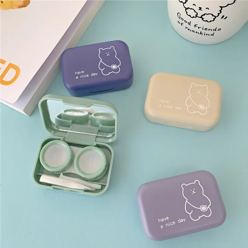 Top Trends: Cute Portable Small Backpack Bear Eye Contacts With Mirror Contact Lens Case Colored Lenses Container Box For Party Travel Set Shoppable Styles