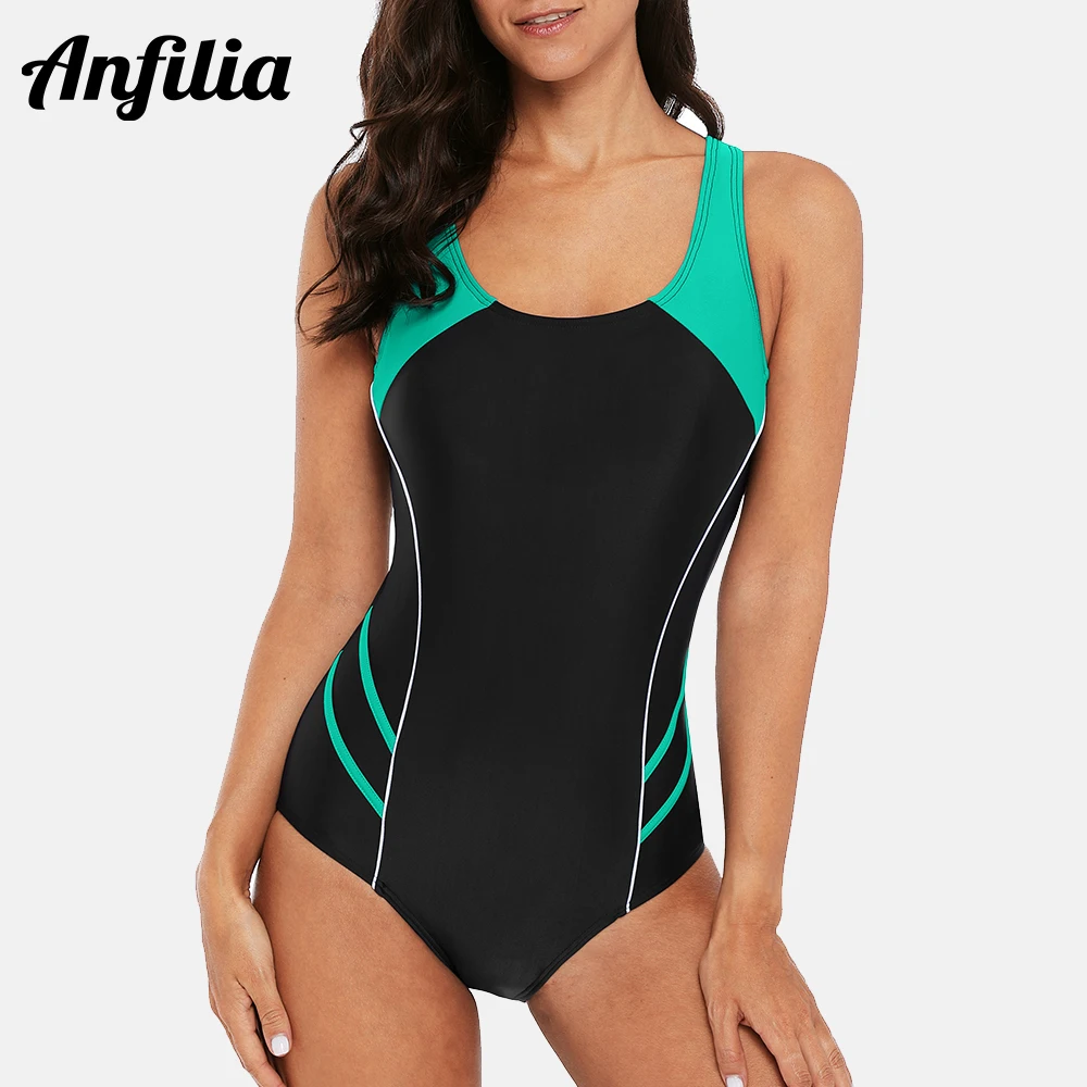 Top Trends: Anfilia One Piece Women Sports Swimwear Sports Swimsuit Patchwork Beachwear Fitness Slim Bathing Suit Padded Bikini Monikini Shoppable Styles