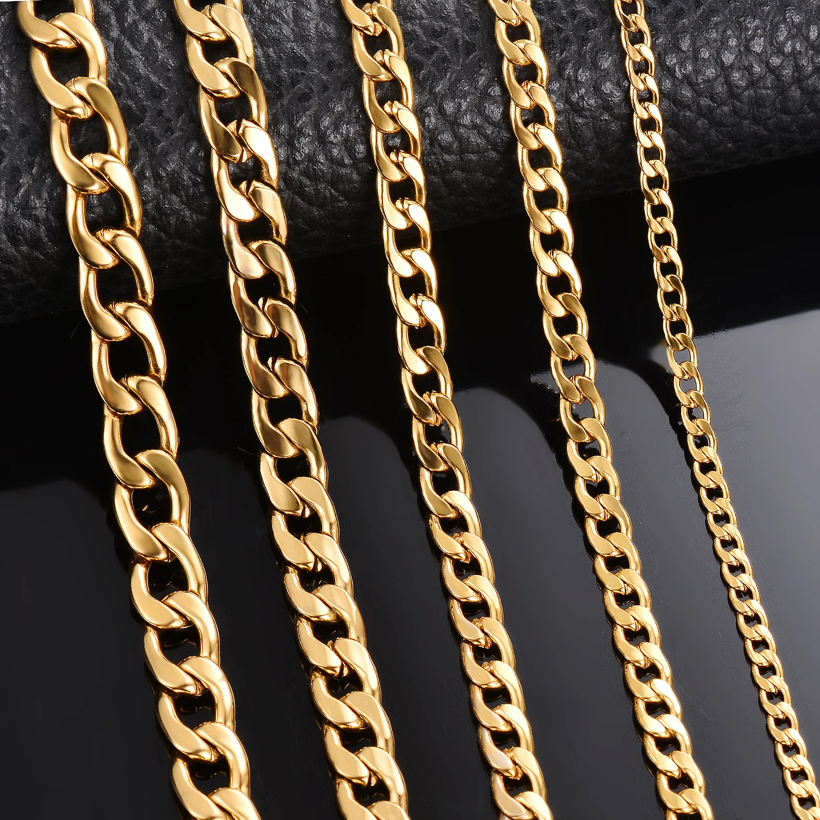 Top Trends: 1 Piece Length 21cm-100cm Gold Color Flat Curb Chain Necklace 3mm-7.5mm Stainless Steel Curb Link Chain For Men Women Shoppable Styles