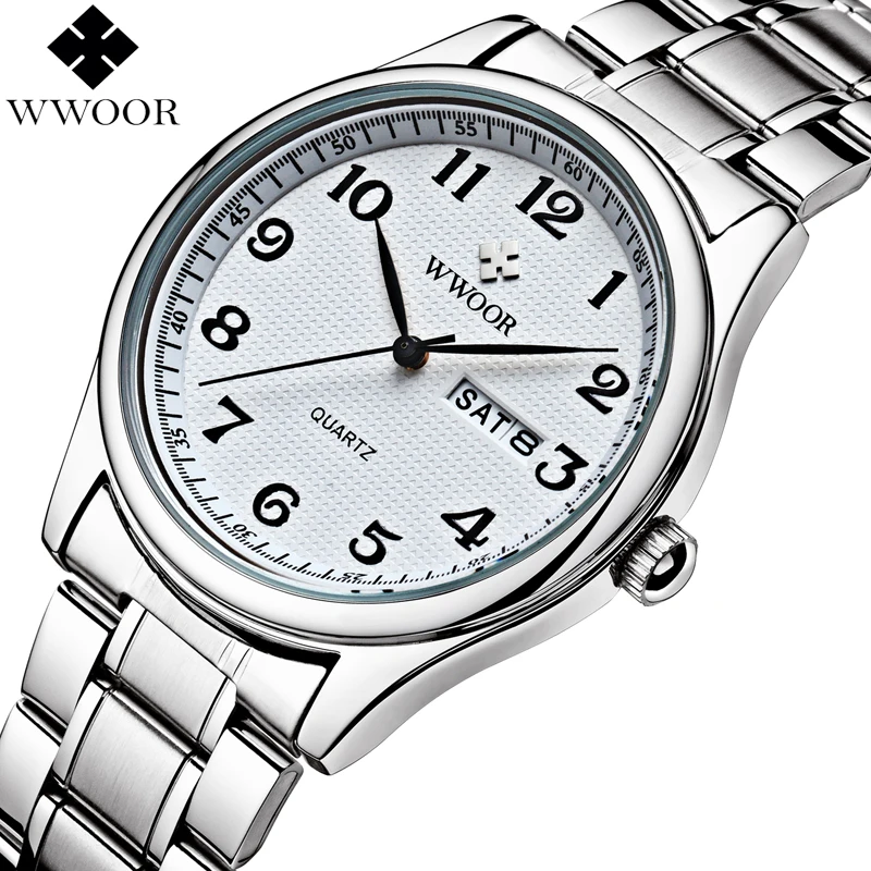 Top Trends: WWOOR Classic White Watch Men Luxury Brand Waterproof Quartz Vintage Men Watch With Date Stainless Steel Wristwatch Reloj Hombre Shoppable Styles