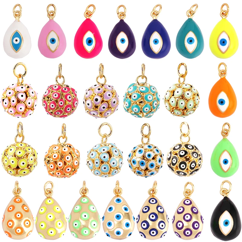 Top Trends: Evil Eye Teardrop Enamel Charm Neon Pink Orange Turquoise Blue Oil Dropped, Real Gold Plated , Necklace Bracelet Pendant Shoppable Styles