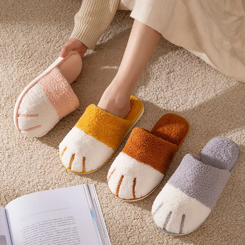 Top Trends: Winter House Cotton Slippers Warm Fur Shoes Comfortable Cute Lovely Cartoon Cat Indoor Bedroom Women Men Lovers Furry Slides Shoppable Styles