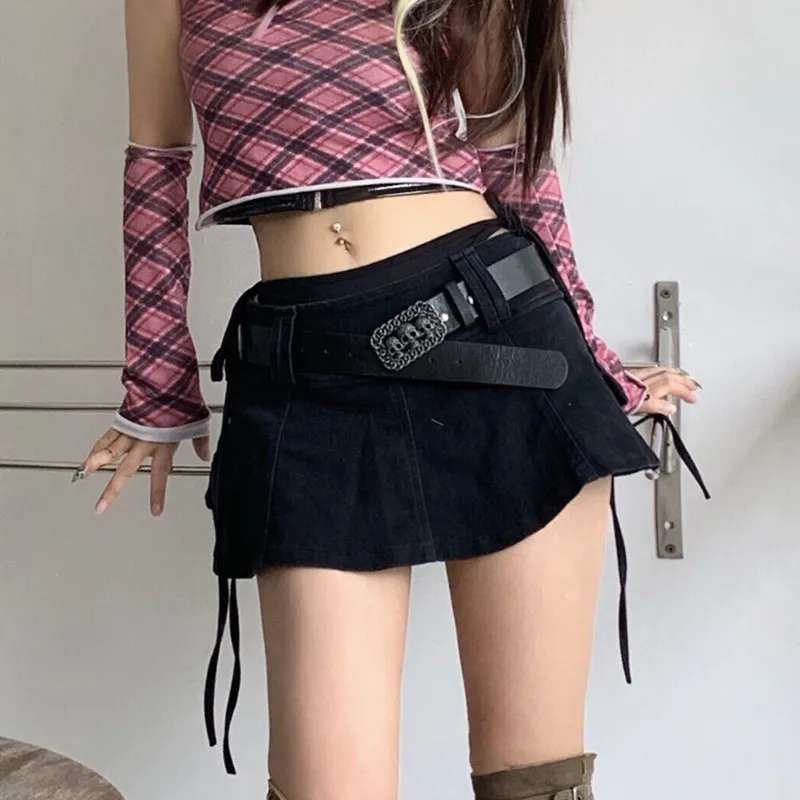 Top Trends: Women Harajuku Low Waist Mini Skirt Punk Gothic Skull Waistband Hot Girl Black White Denim Skirt Kawaii Culotte Skirts Plus Size Shoppable Styles