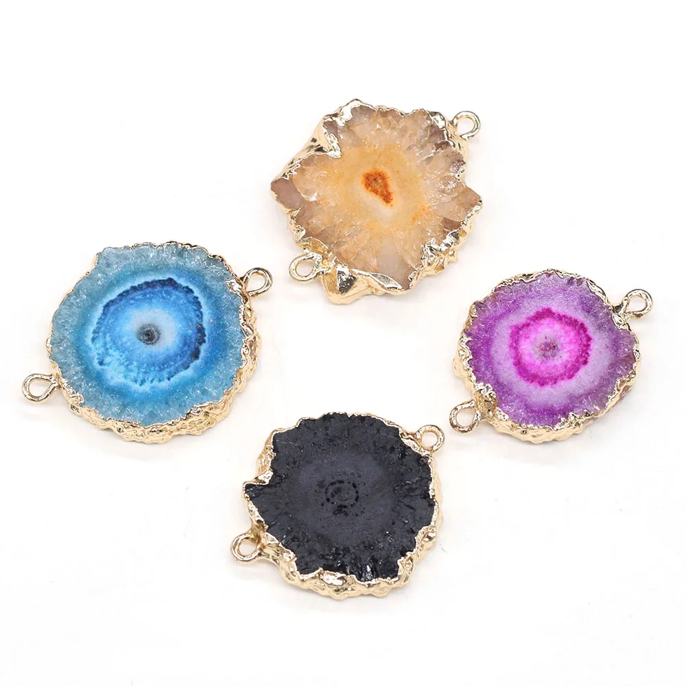 Top Trends: 1pcs Natural Stone Round Agates Connector Pendant Double Hole Charm For Nacklace Bracelet Jewelry Making DIY Size 20x28-25x38mm Shoppable Styles