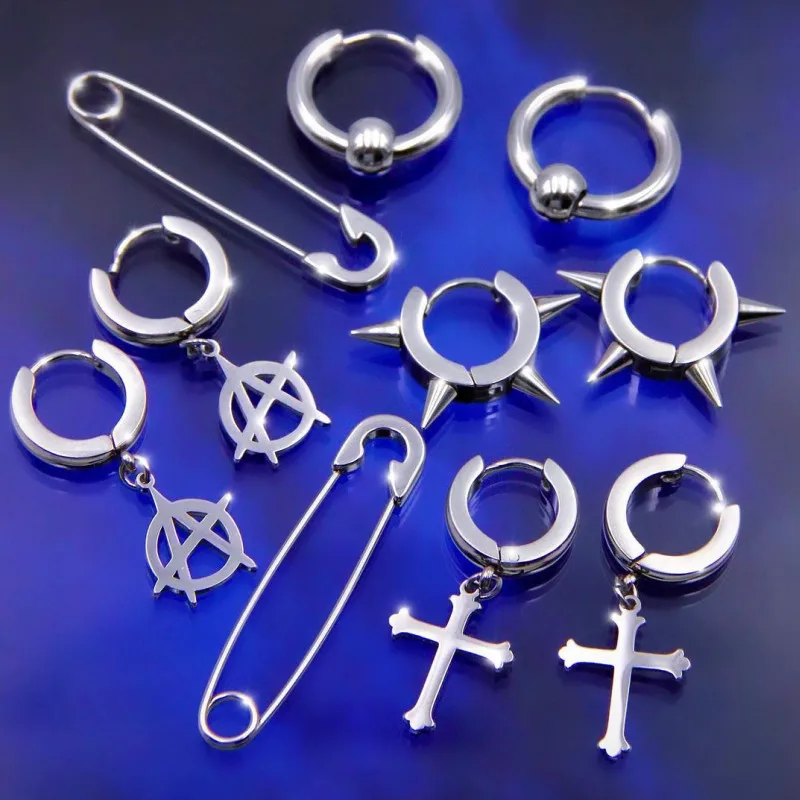 Top Trends: INS Hiphop Punk Goth Cross Spike Dangle Hoop Earrings For Women Men Anti-allergic Titanium Stainless Steel Pin Cool Earrings Shoppable Styles