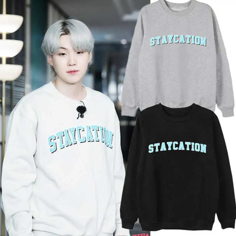 Top Trends: Fashion Streetwear SUGA Staycation Printing Pullover Sweater Kpop Fans Harajuku Hoodie Aesthetic For Women&#039;s Men&#039;s Clothing Shoppable Styles