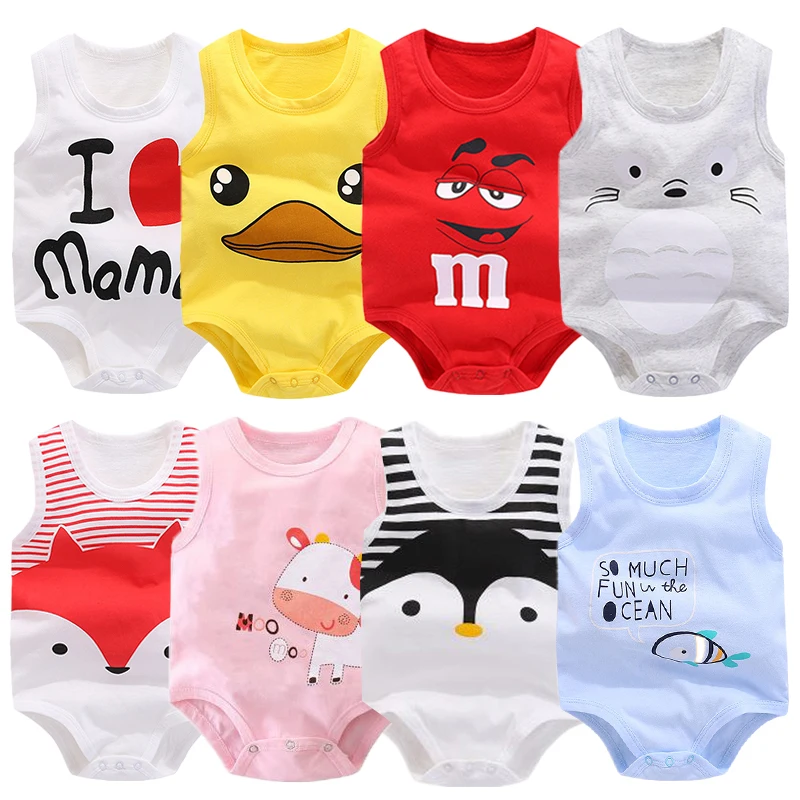 Top Trends: 2023 Fahion New Style Baby Sleeveless Summer Bodysuit Cotton Boys Vest Cute Cartoon Girl Jumpsuit Red Baby Body Roupas Bodysuits Shoppable Styles