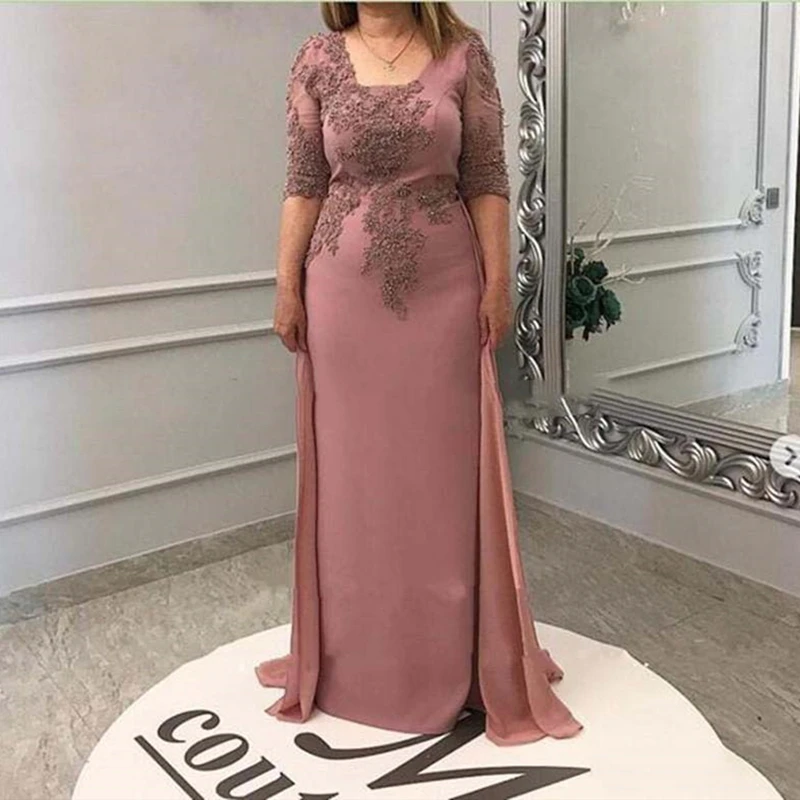 Top Trends: Mother Of The Bride Groom Dress D13 With Overskirt Chiffon Square Neck Half Sleeve Evening Party Wedding Guest Formal Prom Gown Shoppable Styles