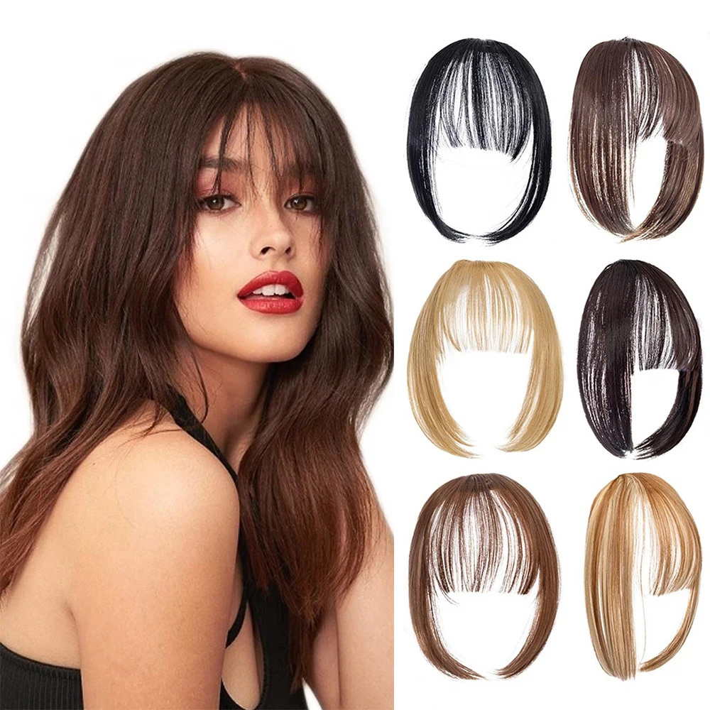 Top Trends: SHANGZI False Bangs Synthetic Hair Bangs Hair Extension Fake Fringe Natural Hair Clip On Bangs Light Brown HighTemperature Wigs Shoppable Styles